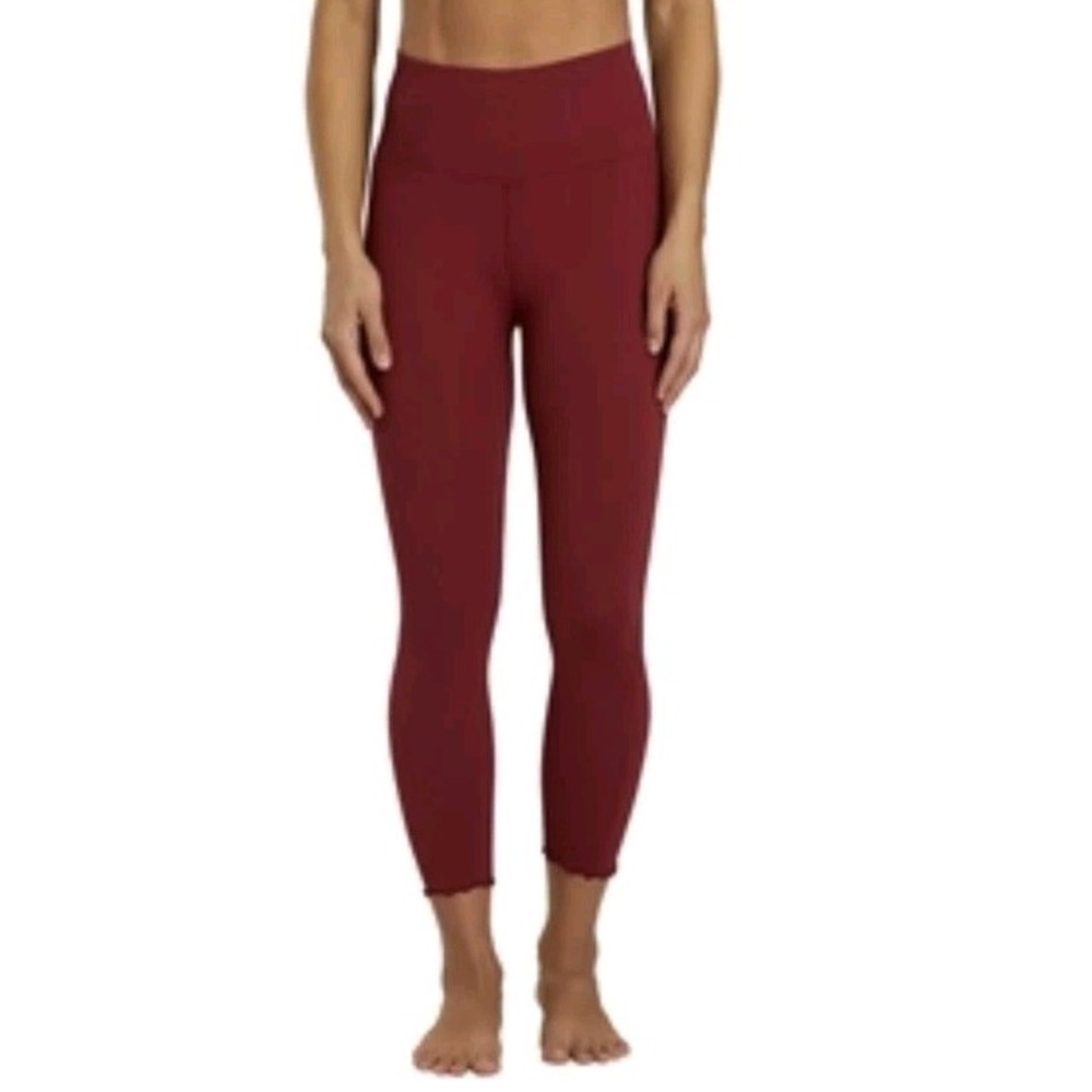 New Spiritual Gangster Love Sculpt Ribbed 7/8 Ruffle Hem Red Leggings XS/S Yoga